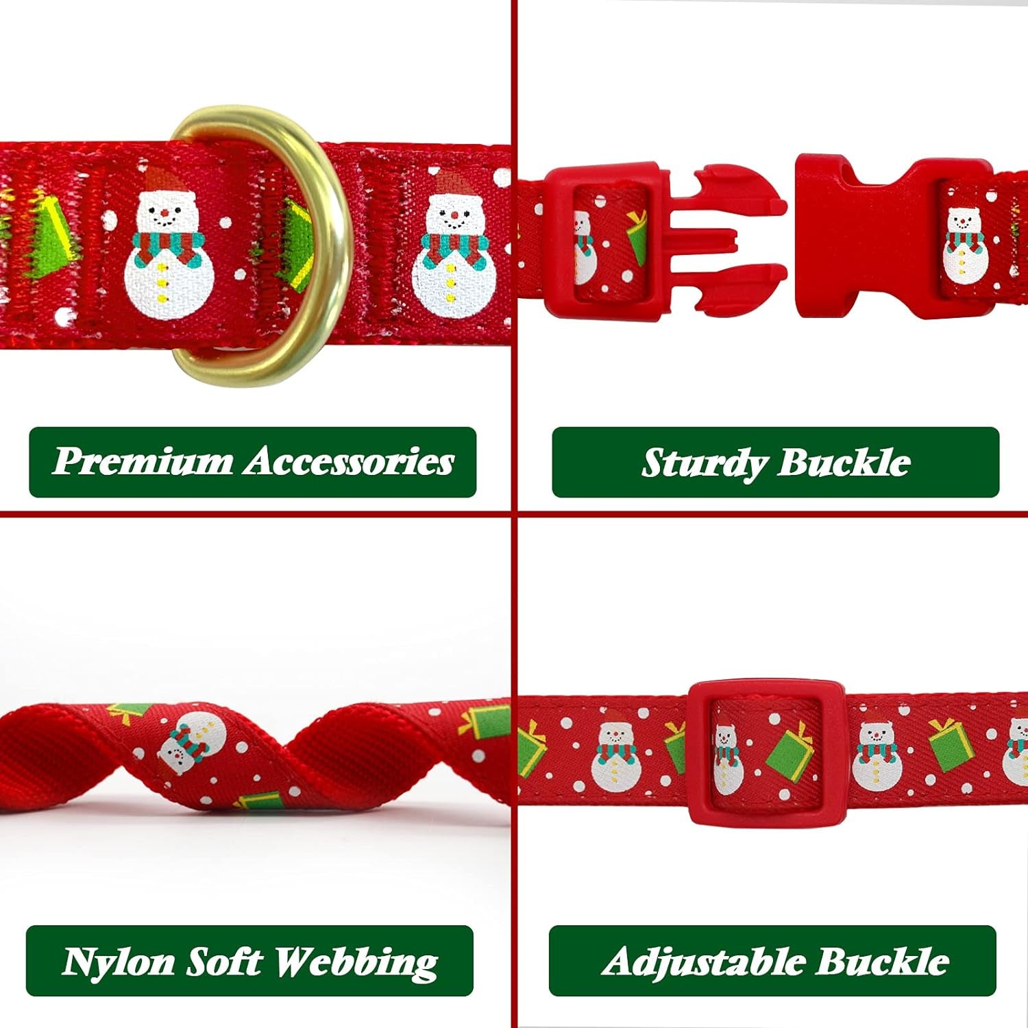  Adjustable Christmas Dog Collar with Christmas Antler Bow Tie Accessories Snowman Dog Collar for Medium Dogs