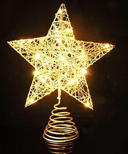 Christmas Tree Topper Star, Christmas Treetop Decorations with Warm White Led Light and Timer Function, Hollowed-Out Glittered Star for Home and Office Decoration, 8 X 10 Inch