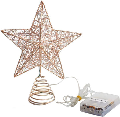 Christmas Tree Topper Star, Christmas Treetop Decorations with Warm White Led Light and Timer Function, Hollowed-Out Glittered Star for Home and Office Decoration, 8 X 10 Inch