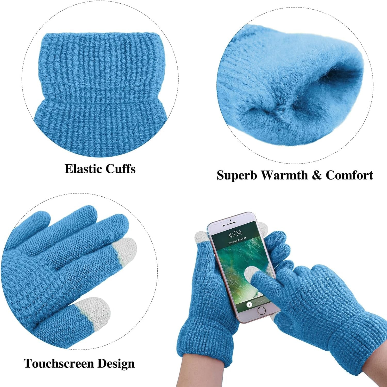 Women's Winter Warmth Set: Knitted Beanie Hat with Fur Pompoms, Loop Scarf, and Touch Screen Gloves