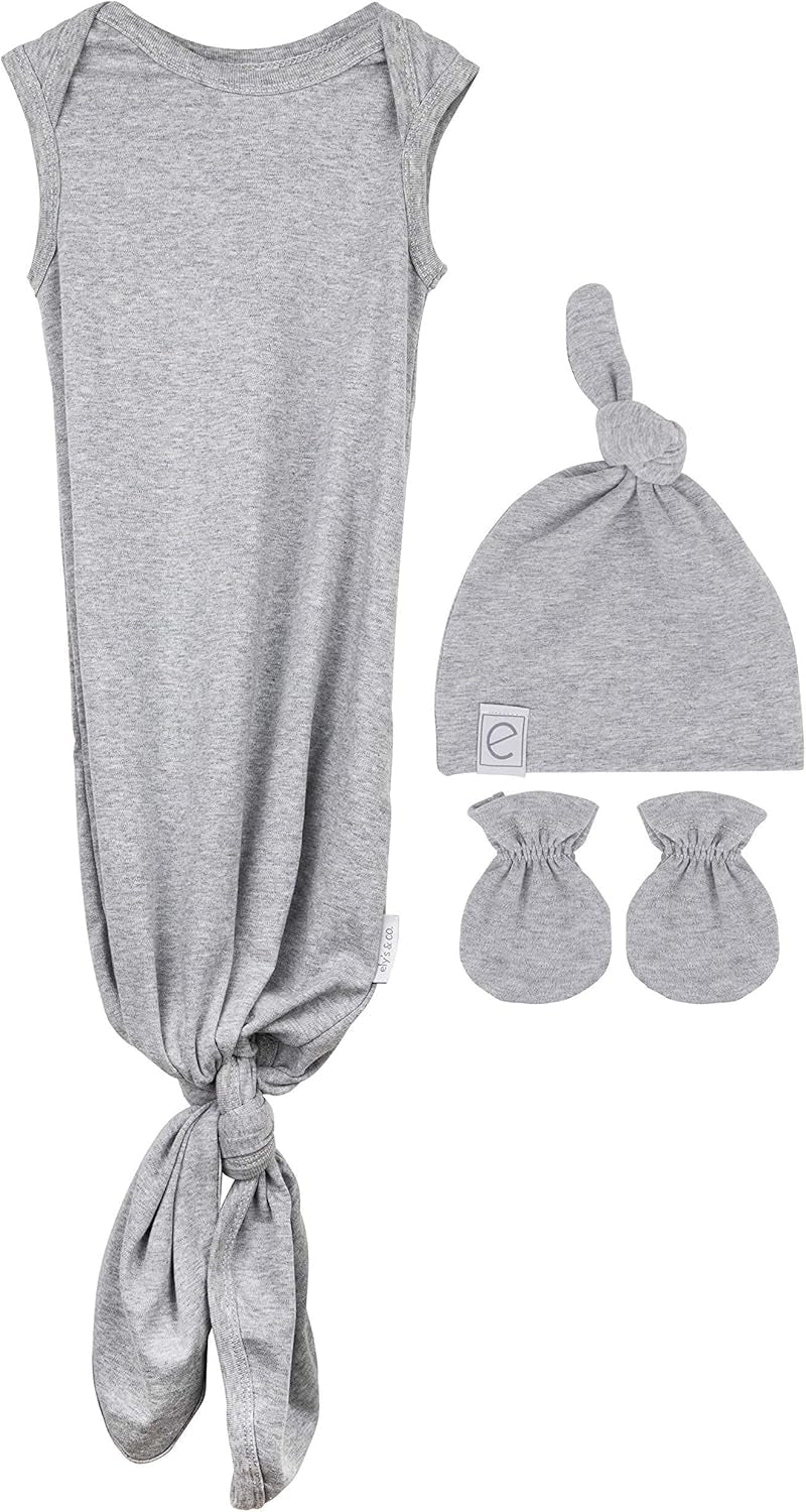 Infant Knotted Wearable Blanket & Knot Hat Set with Matching Mittens for Baby